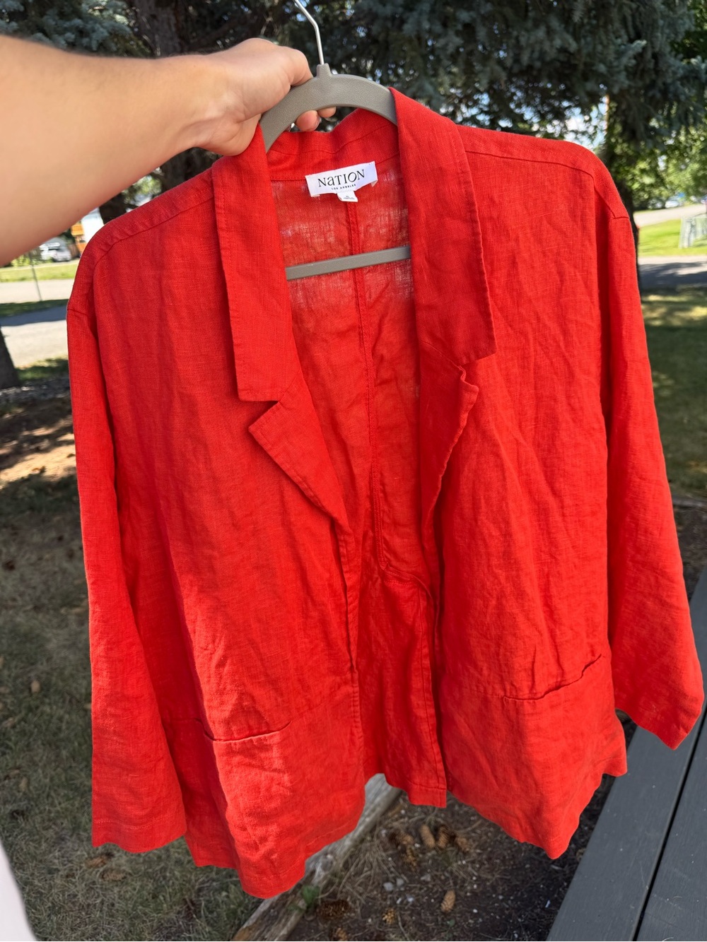 Red Linen Open Blazer Jacket